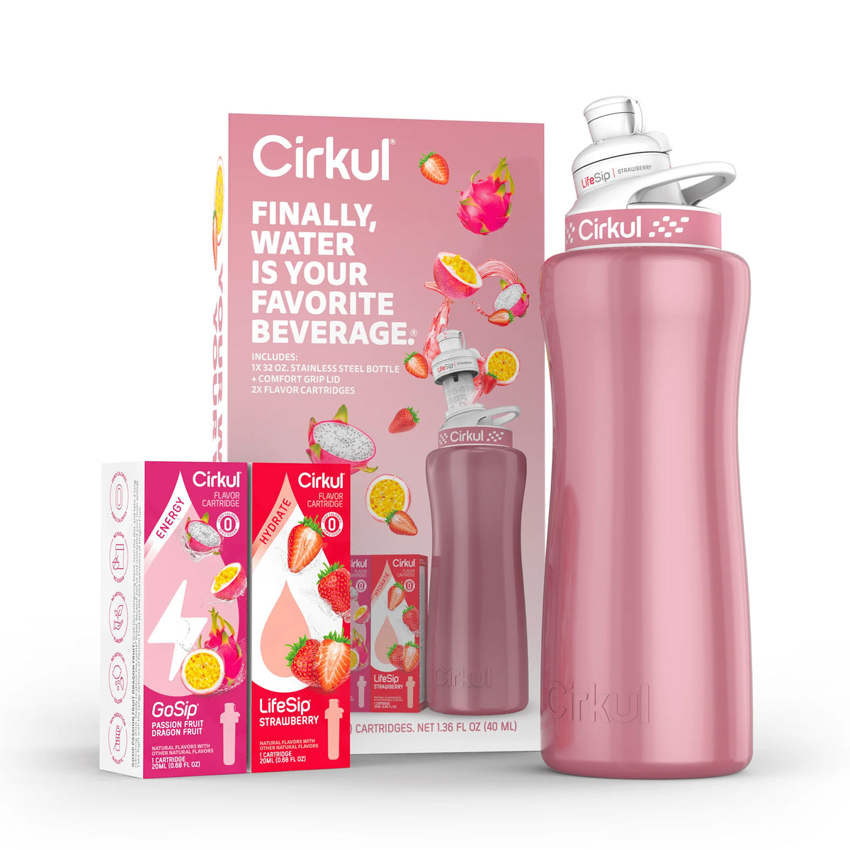 32oz Rose Gold Stainless Steel Water Bottle Starter Kit with Lid and 2 Flavor Cartridges X28205