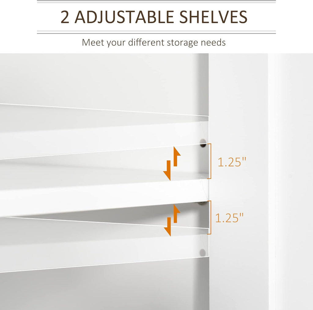 White Freestanding Bathroom Storage Cabinet with 2-Tier Shelf and 2 Cupboards W85094