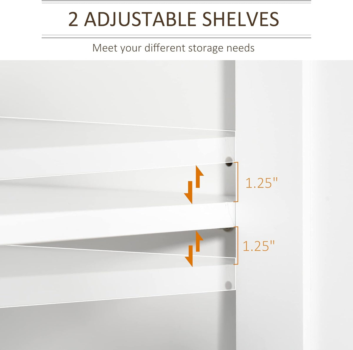 White Freestanding Bathroom Storage Cabinet with 2-Tier Shelf and 2 Cupboards W85094