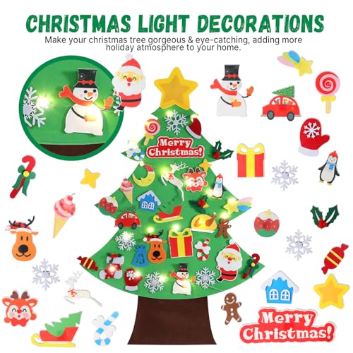 3.6 FT Felt Christmas Tree with Lights and 35 Pcs Ornaments J76366