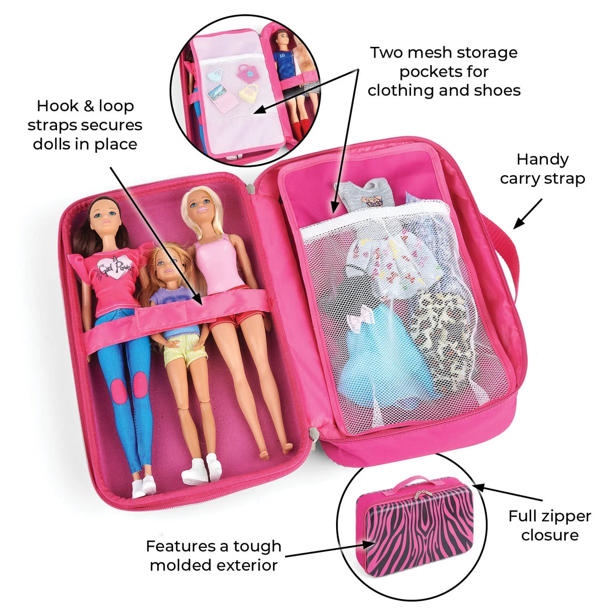 Animal Print Pink Doll Storage and Travel Case L902518