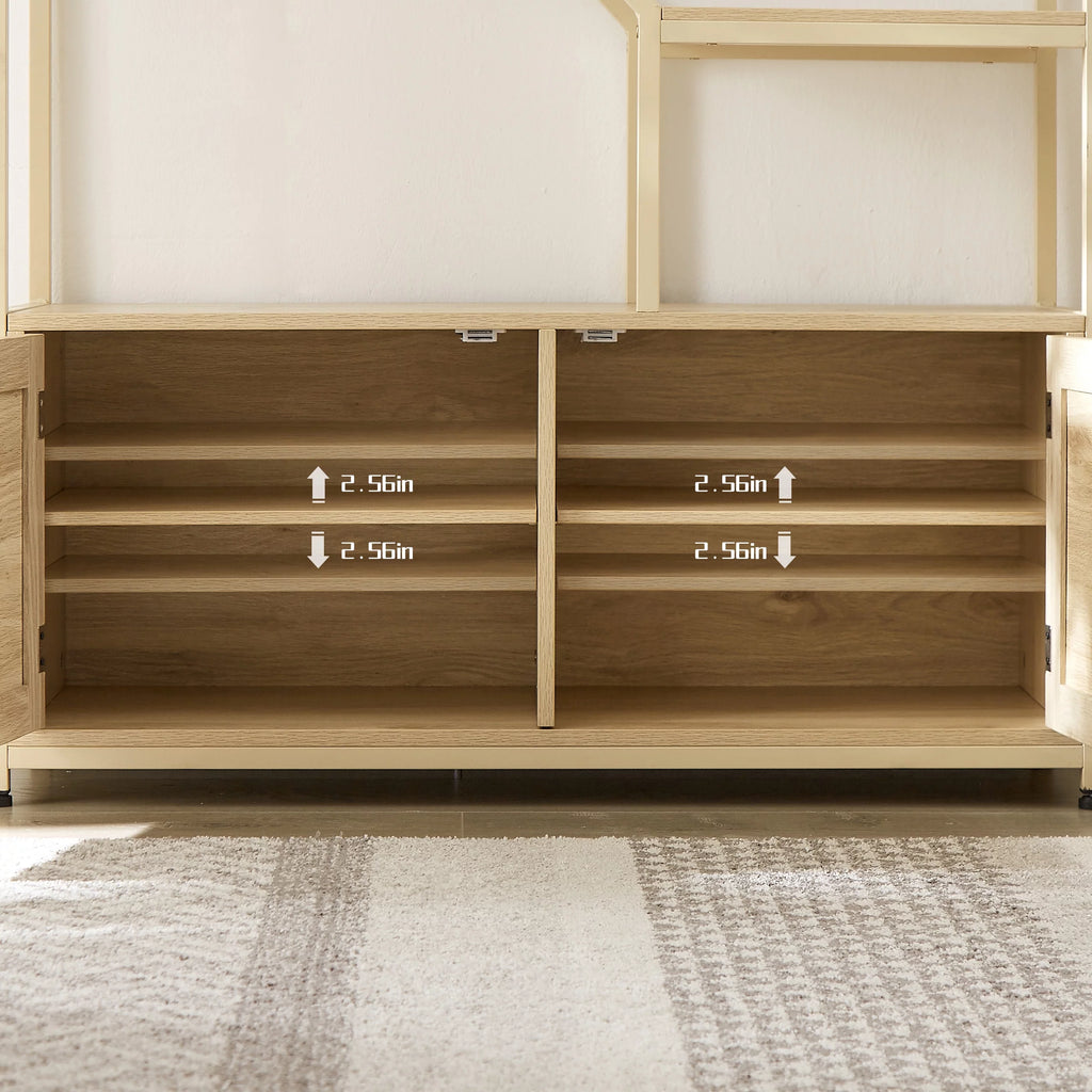 7 Tiers Wood Bookcase with Cabinet and Rattan Door W43080