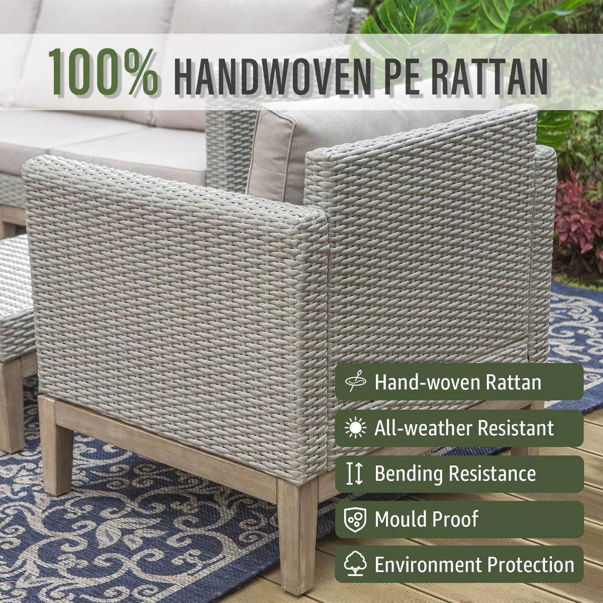 5 Pieces Wicker Patio Conversation Set with Acacia Wood Frame T329