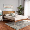 Walnut Brown Wood and Synthetic Rattan Full Size Platform Bed L905