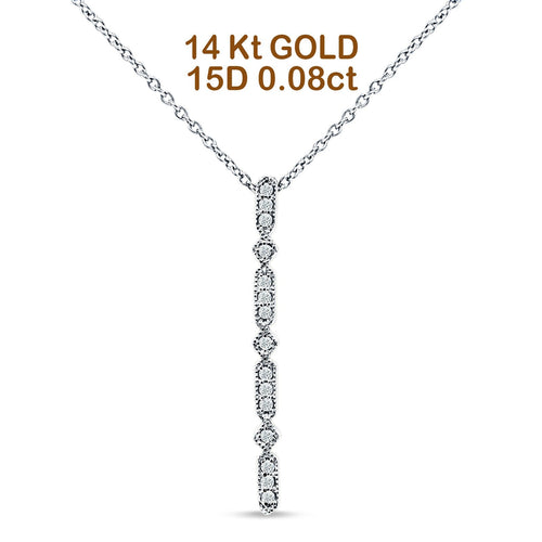 14K White Gold Diamond Drop Bar Pendant Necklace 18" W608225