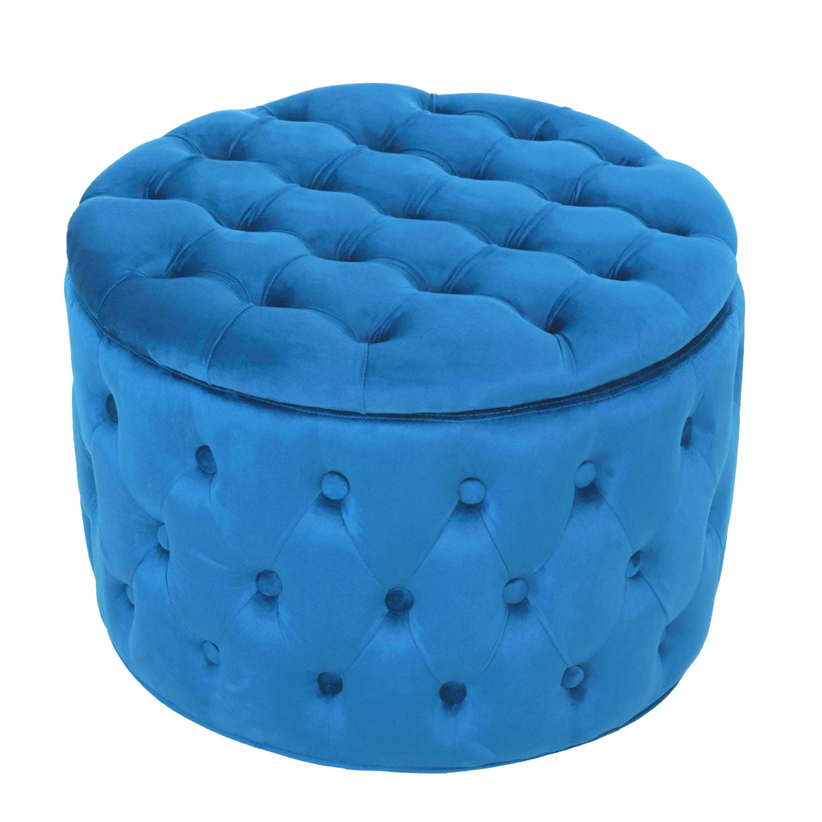 Blue Velvet Round Storage Ottoman T2647
