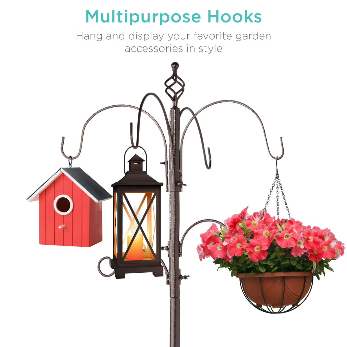 89in 6-Hook Steel Bird Feeding Station with Feeders Tray and Bird Bath G200