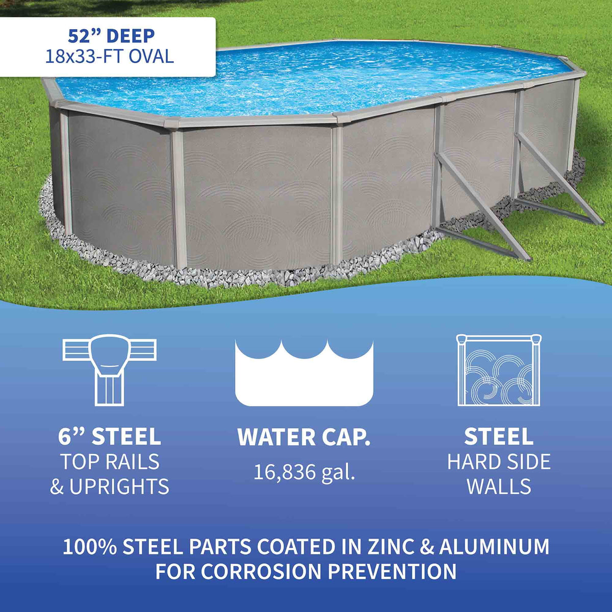 18-ft x 33-ft Oval 52-in Deep Metal Wall Swimming Pool S625441