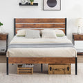 Queen Bed Frame with Wooden Headboard and Metal Slats J50116