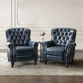 Navy Genuine Leather Tufted Manual Recliner Set of 2 Q10436