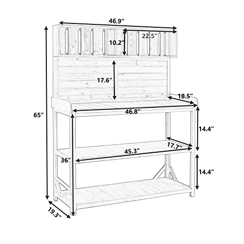 Green Wooden Potting Bench Table with Storage Shelves N41264