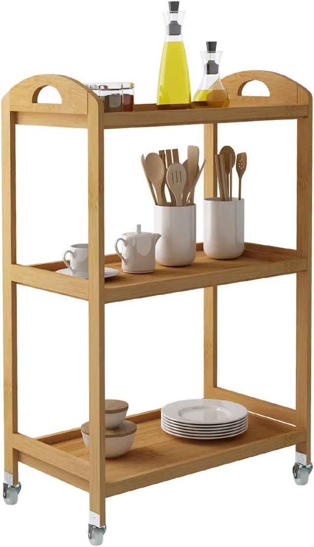 4-Tier Bamboo Storage Utility Cart with Wheels R2368