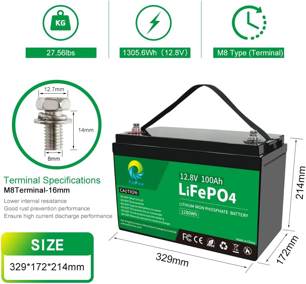 12V 20Ah LiFePO4 Lithium Iron Phosphate Battery with Built-in BMS C8444