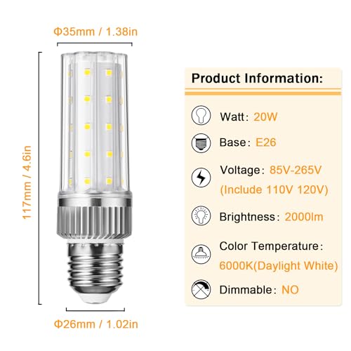 E12 LED Candelabra Bulbs, 150 Watt Equivalent, Daylight White 6000K, Non-Dimmable (4 Pack) V5081