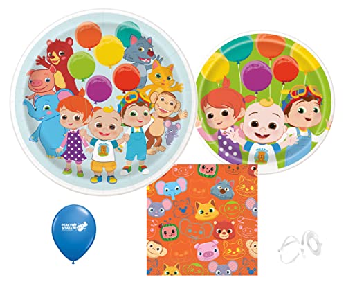 Cocomelon Birthday Party Supplies with Cake Plates and Napkins for 16 Guests S360509