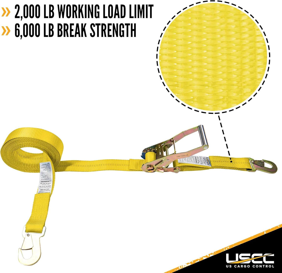 Yellow 2 Inch x 27 Foot Ratchet Straps with Snap Hook, 10 Pack A907
