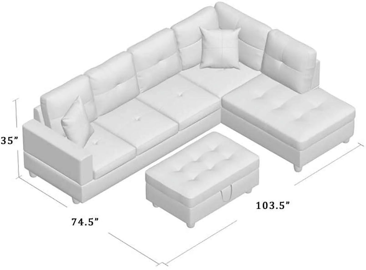 103.5" Wide Corner Microfiber Sectional Sofa with Storage Ottoman D519659