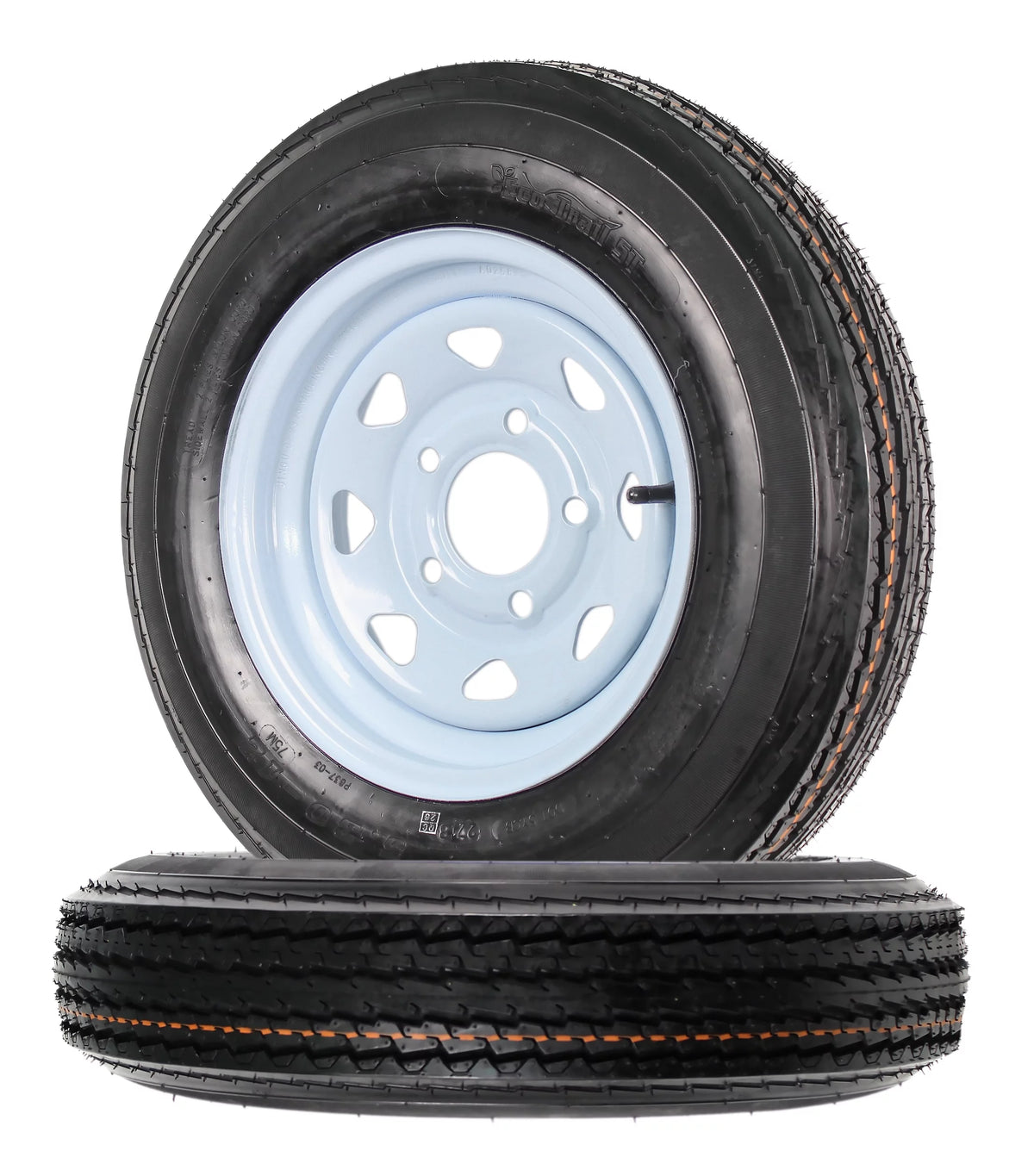 Two Trailer Tires On Rims 5.30-12 5 Hole White Spoke W574