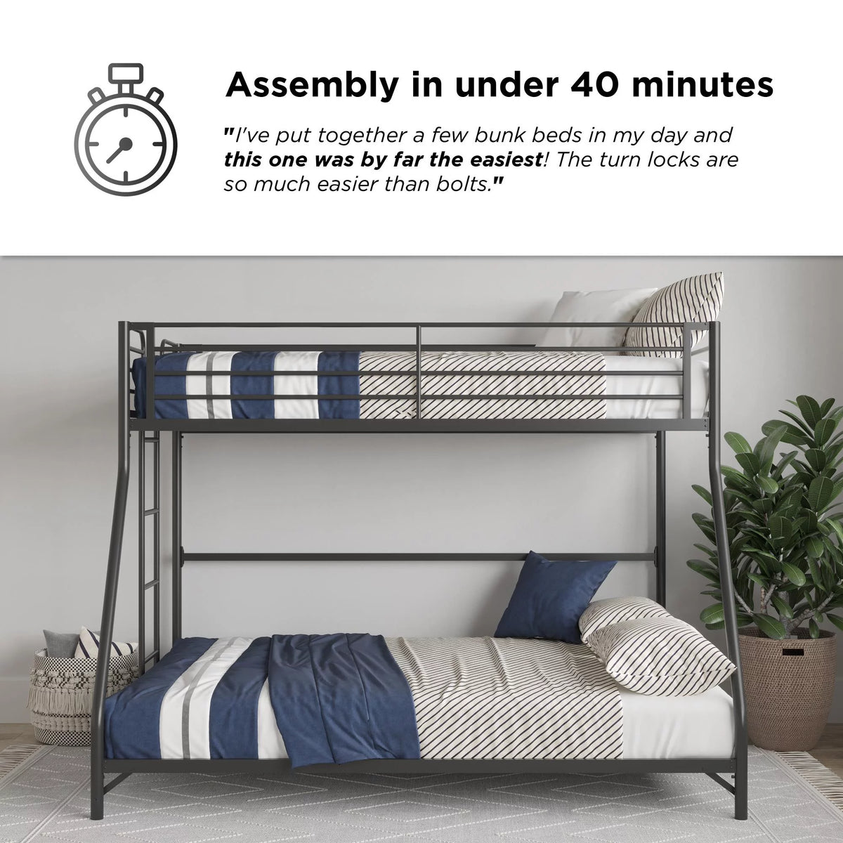 Black Twin-over-Full Metal Bunk Bed J658
