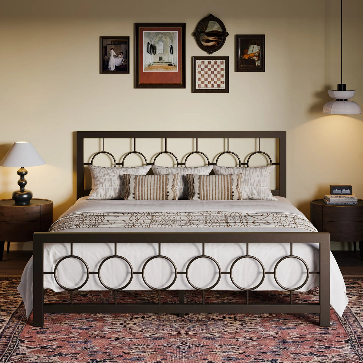 Black Queen Size Metal Platform Bed Frame with Headboard A901