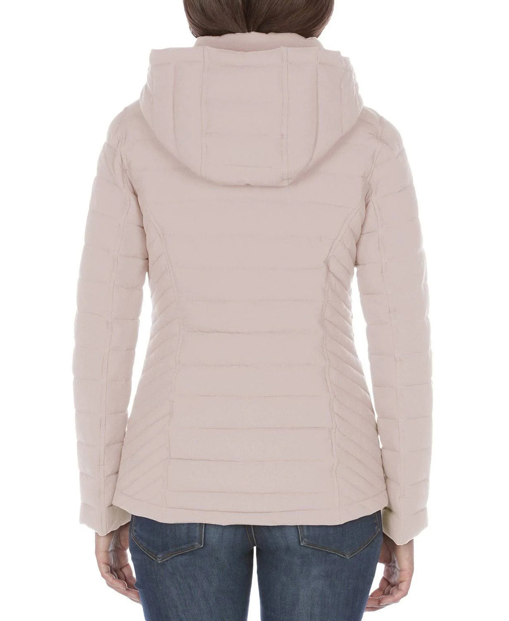 Rose Smoke Pink Hooded Polyester Puffer Coat Y23873
