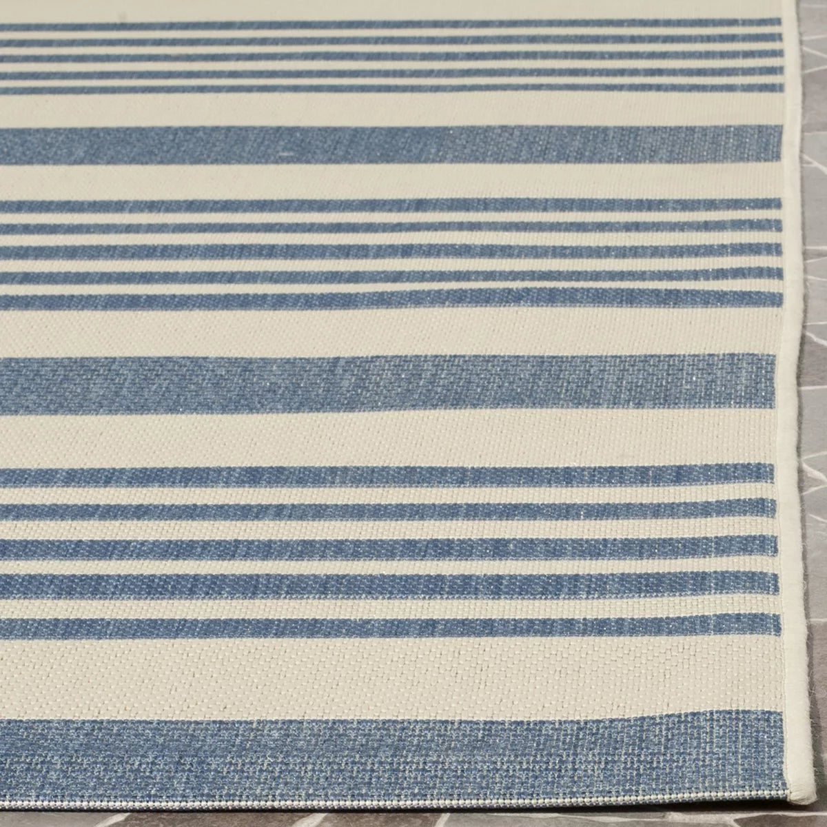Beige Blue Striped Indoor Outdoor Area Rug 8' x 10' W73200