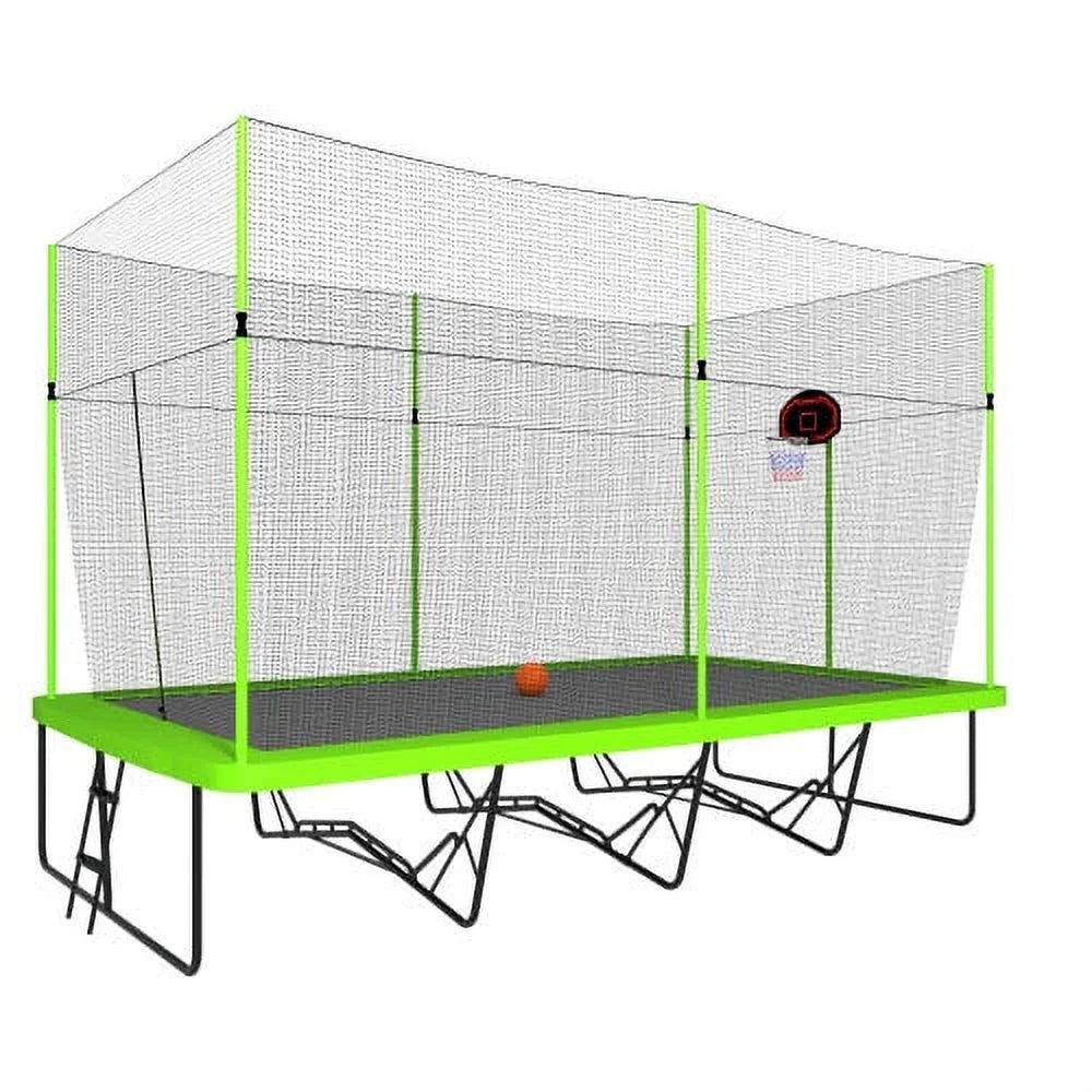 10ft by 17ft Rectangular Trampoline with Green Fabric Black Powder-coated Galvanized Steel Tubes with Basketball Hoop System B817