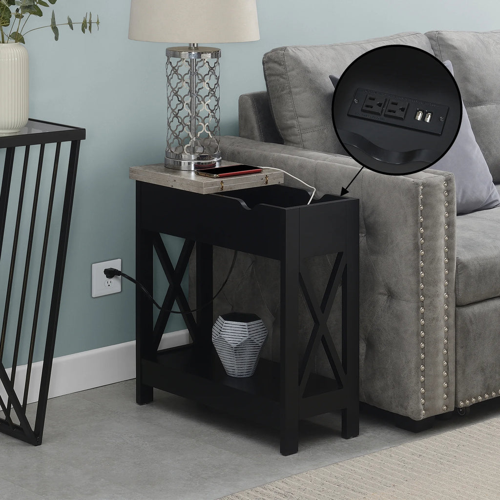 Flip Top End Table with Charging Station and Shelf Z2104