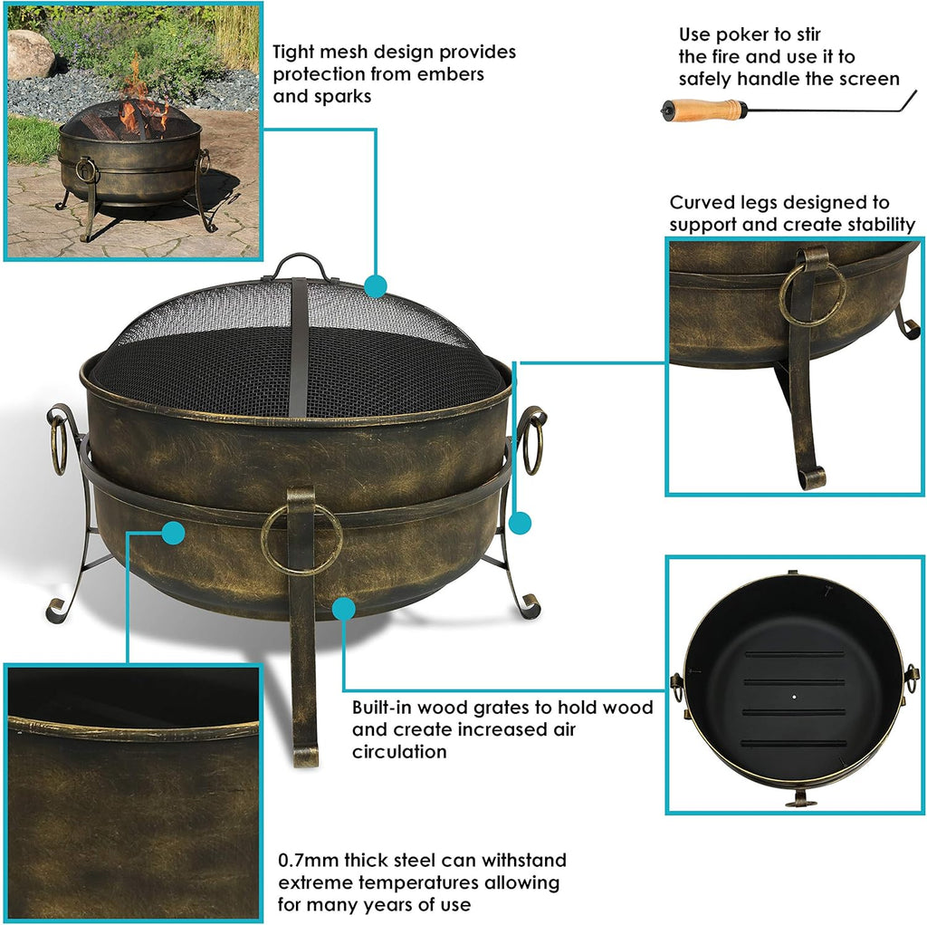 24-Inch Wood-Burning Fire Pit with Spark Screen, Poker, and Grate W841803