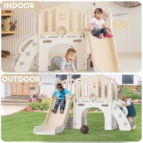 Blue 8 in 1 Toddler Slide with Basketball Hoop and Ball W198