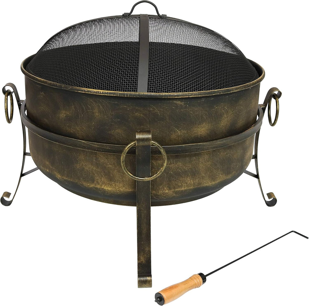 24-Inch Wood-Burning Fire Pit with Spark Screen, Poker, and Grate W841803
