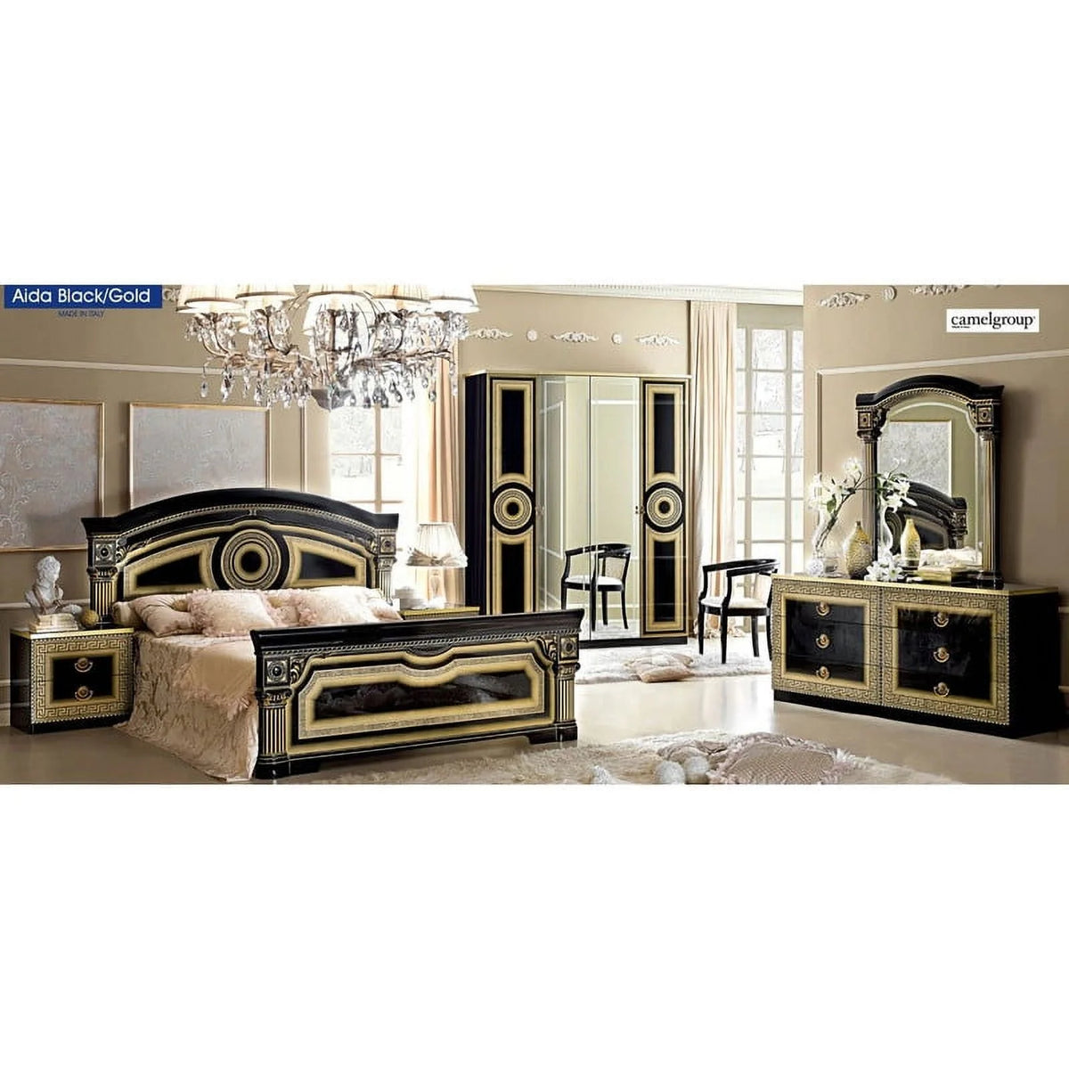 Black & Gold Queen Size Bedroom Set G969