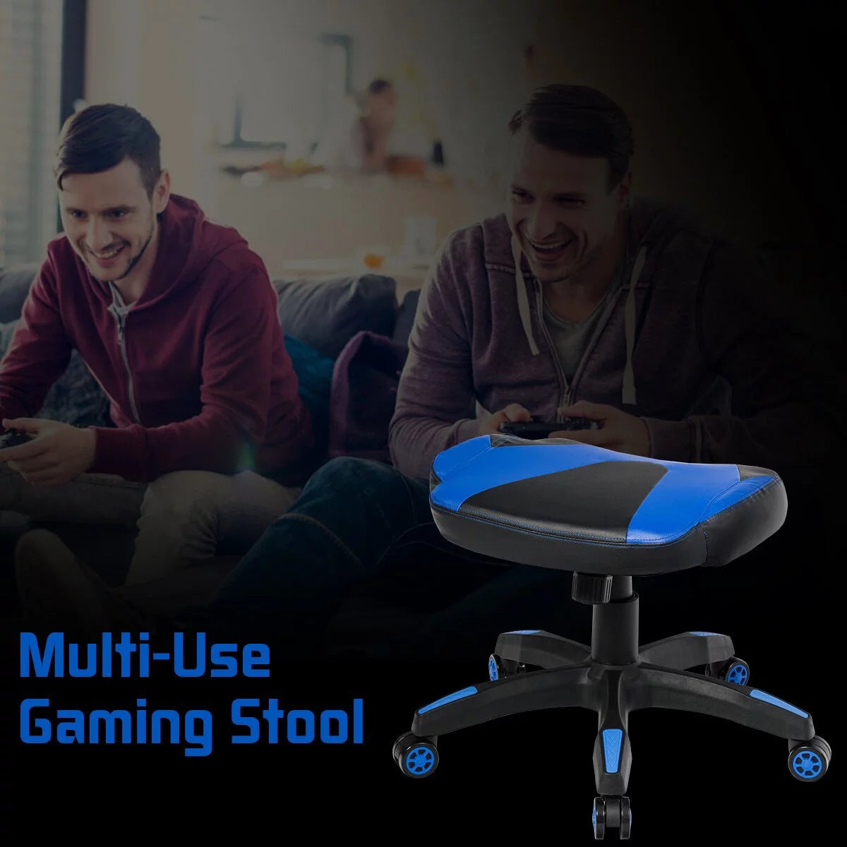Blue Height Adjustable Swivel Gaming Ottoman Footstool A214