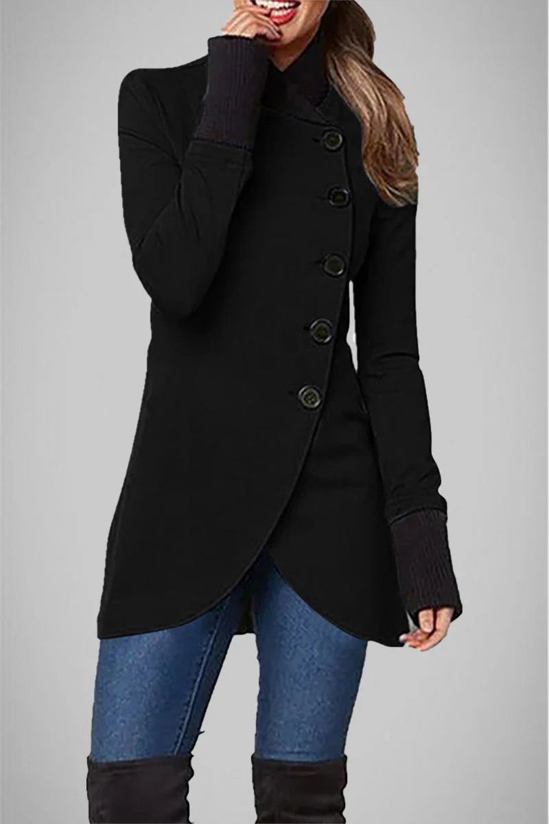 Solid Buttons Polo Collar Outerwear E67049