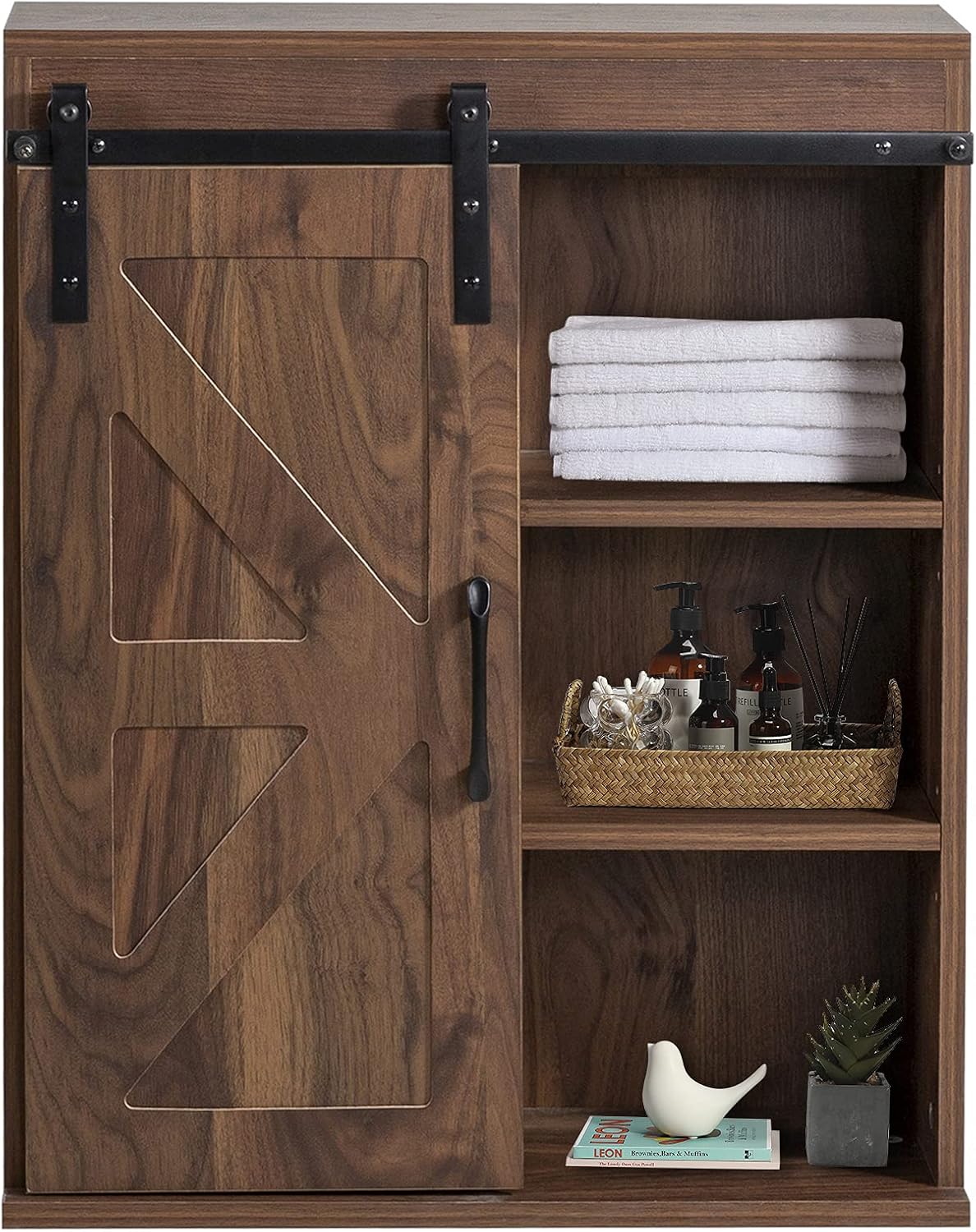 Rustic Wooden Wall Mounted Storage Cabinet with Sliding Barn Door (Washed Oak) R221964