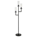 Blackened Bronze Torchiere Floor Lamp with Seeded Glass Shades B533