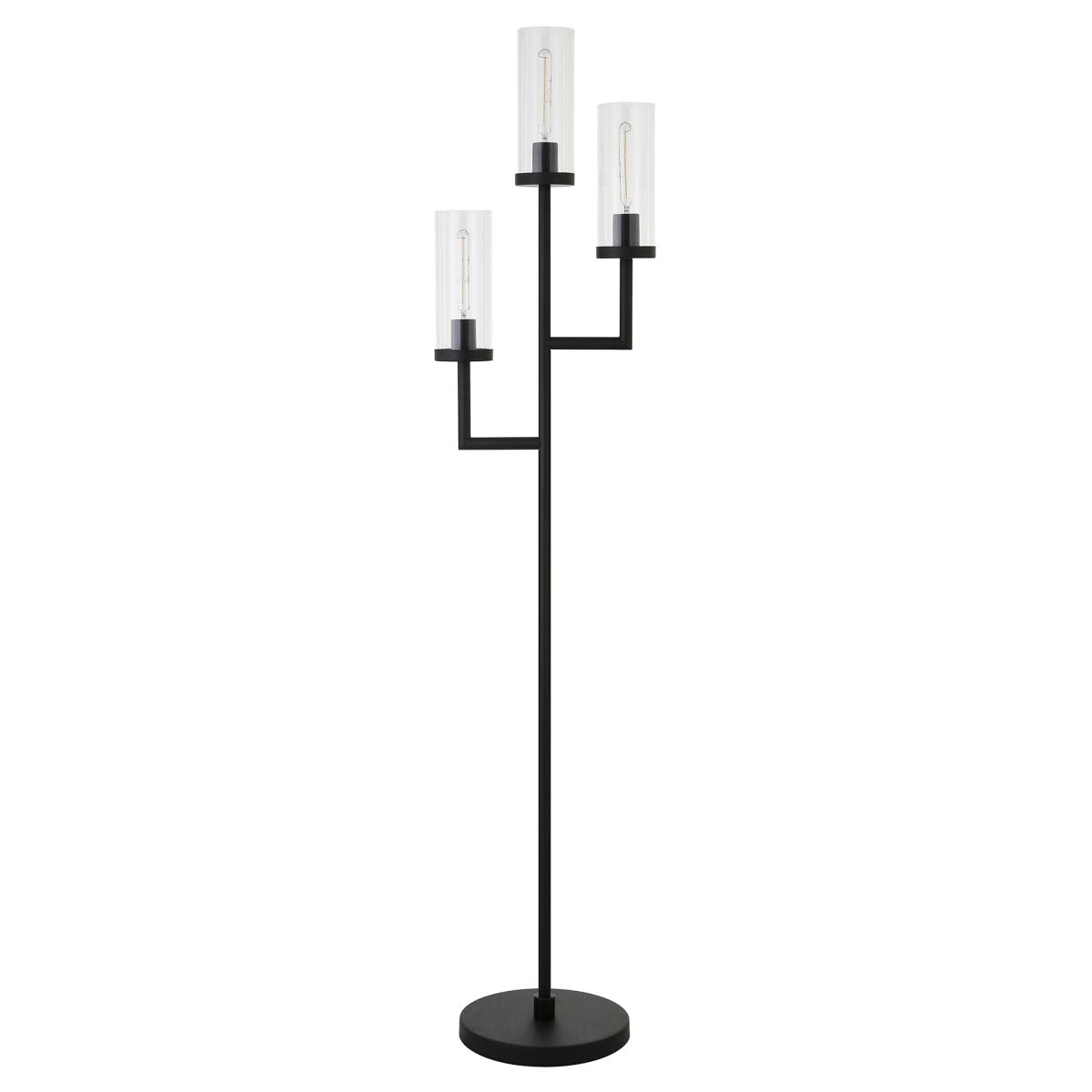 Blackened Bronze Torchiere Floor Lamp with Seeded Glass Shades B533