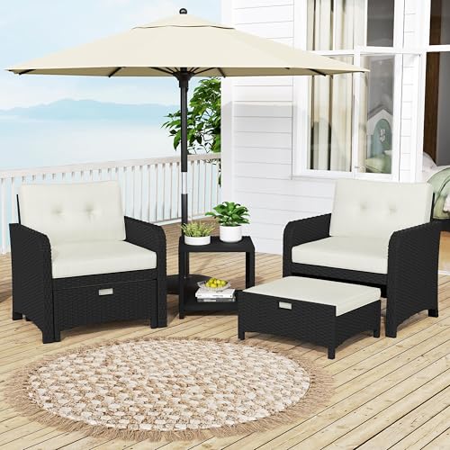 5 Piece PE Wicker Patio Conversation Set with Cushions U6614