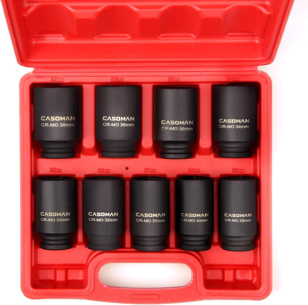 1/2-Inch Drive Deep Impact Socket Set, 6 Point, CR-MO, Metric, 29mm-38mm, 9-Piece M101