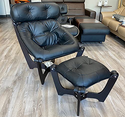 Black Leather Chair and Ottoman B3997