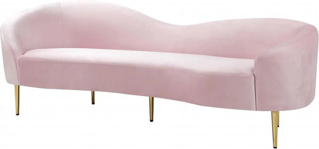 Pink Velvet Contemporary Sofa Loveseat & Chair 3Pcs F34697