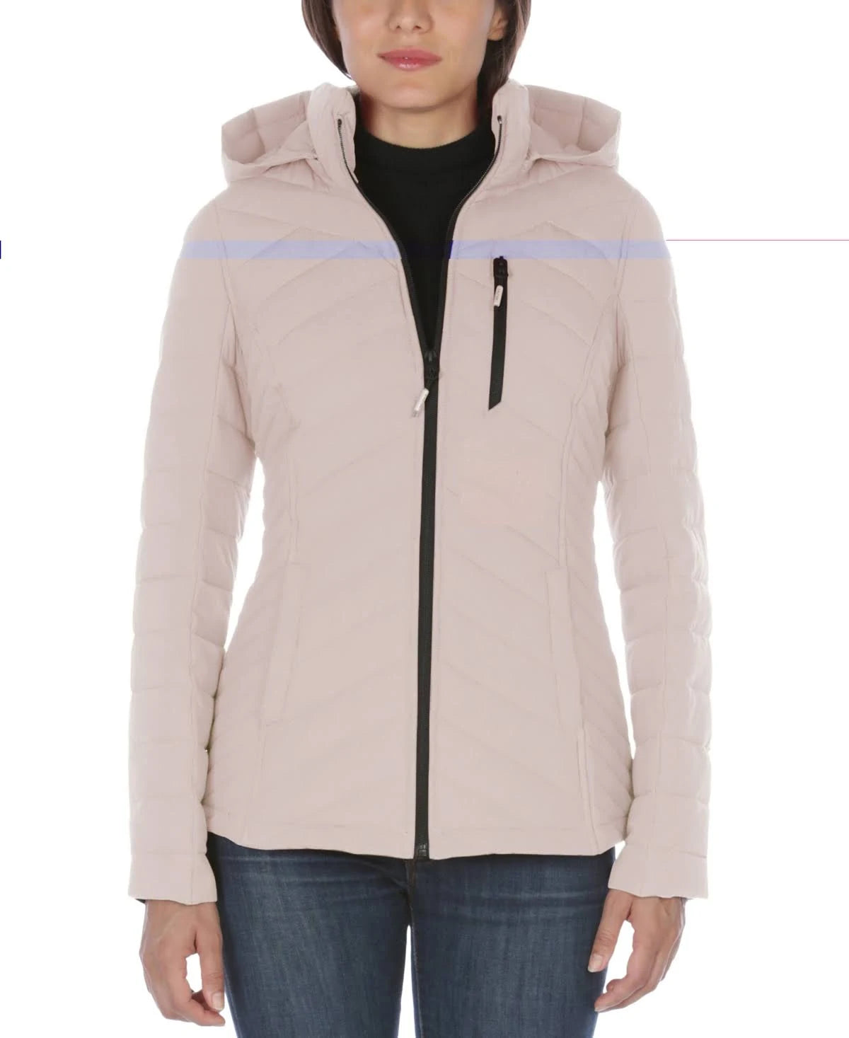 Rose Smoke Pink Hooded Polyester Puffer Coat Y23873