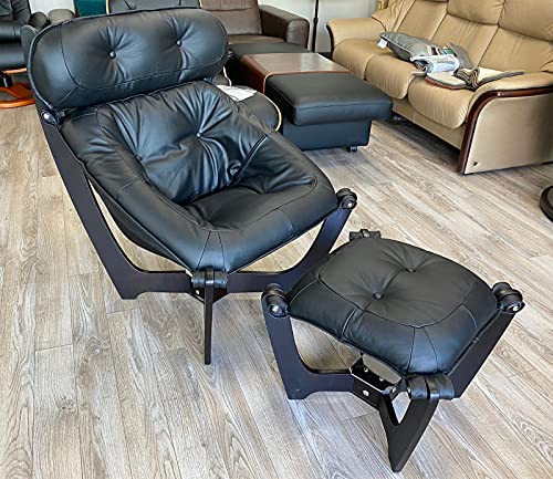 Black Leather Chair and Ottoman B3997