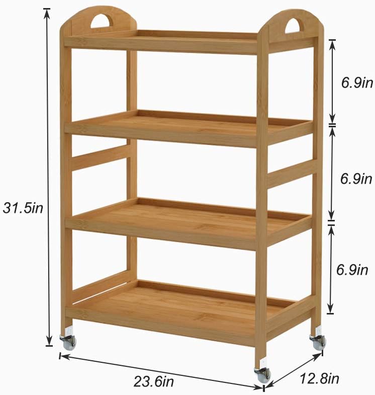 4-Tier Bamboo Storage Utility Cart with Wheels R2368