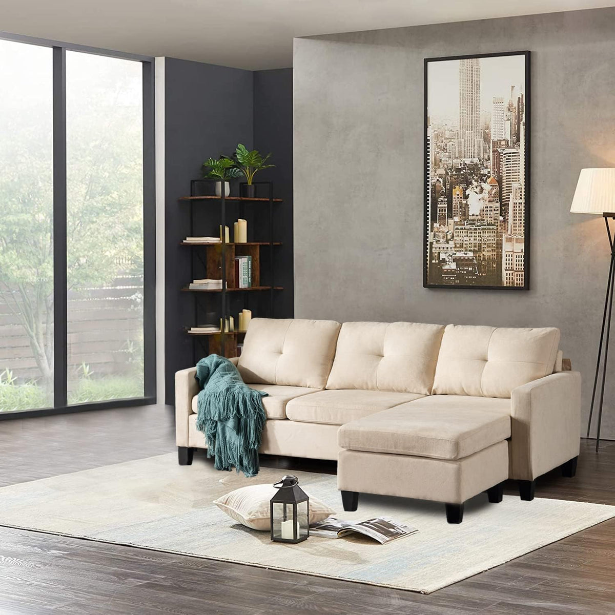 Beige Fabric Sectional Sofa with Chaise O16193