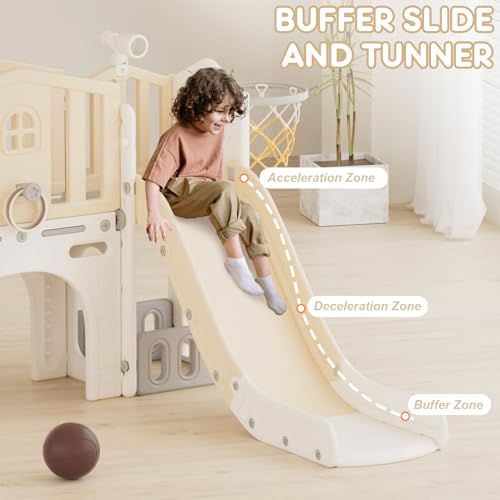 Blue 8 in 1 Toddler Slide with Basketball Hoop and Ball W198
