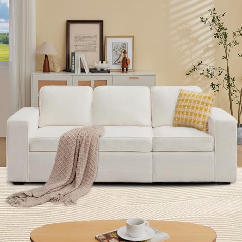 80'' Grey Linen 3-Seater Sofa with Side Pocket Y181614