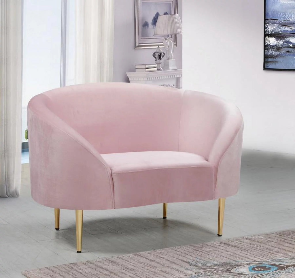 Pink Velvet Contemporary Sofa Loveseat & Chair 3Pcs F34697