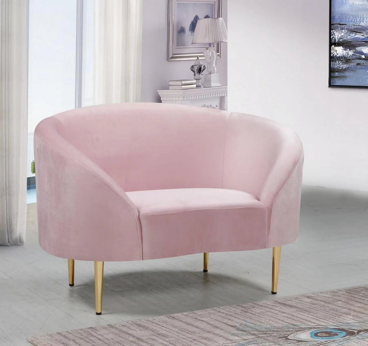 Pink Velvet Contemporary Sofa Loveseat & Chair 3Pcs F34697