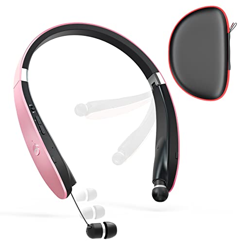 Black Foldable Wireless Neckband Headphones with Retractable Earbuds K918